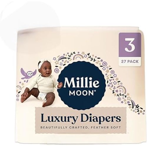 Millie Moon Luxury Disposable Baby Diapers Size 3 I 27 Count I, Ultra Soft CloudTouch Comfort, 12-Hour Leak Protection, Hypoallergenic, Gentle Fit for Sensitive Skin