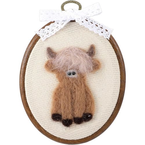 Novabright Felted Western Highland Cow Nursery Wall Decor Farmhouse Decor 6 Inch Cute Vintage Handmade Wool Highland Cow Embroidery Hoop for Nursery Bathroom Living Room Bedroom