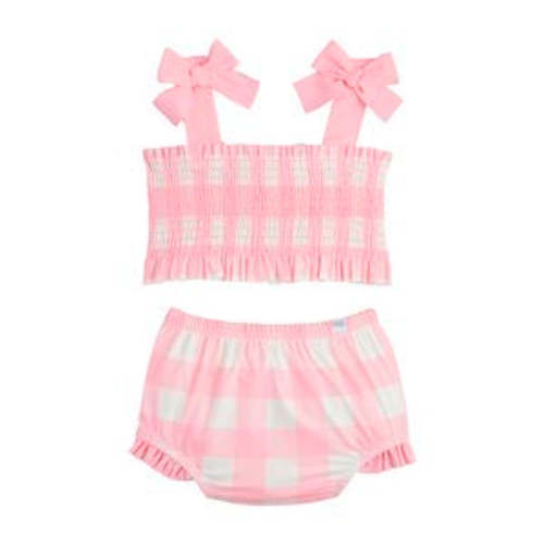 Mud Pie Smocked Pink Check Two-Piece Swimsuit