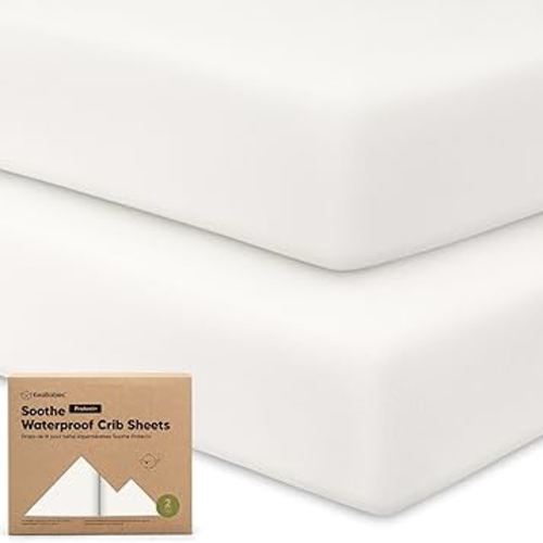 2-Pack Waterproof Crib Sheets for Girl, Boy - Organic Cotton 52X28 Fitted Crib Sheets Neutral,Crib Mattress Protector Sheets,Soft Toddler Bed Sheets,Washable Infant Fitted Baby Crib Sheets(Soft White)