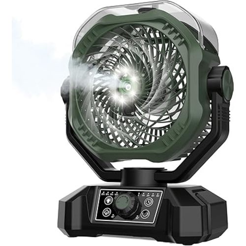 Misting Fan with 12oz Water Mist, Auto Oscillating, Remote, Timer, Light, 8 Speeds, 9-Inch, 20000mAh 120H Battery Powered Operated Portable Mister Fan for Camping Tent, Travel, Worksite, Poweroutage