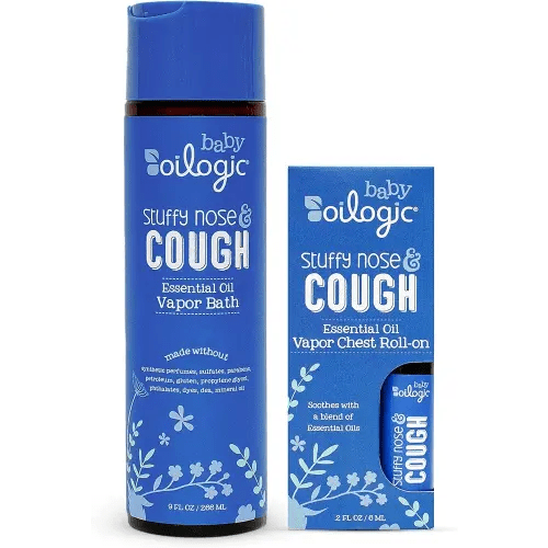Oilogic Stuffy Nose & Cough Vapor Bath & Roll-On Essential Oil for Babies & Toddlers - Gentle Baby Bath Essentials Soothe & Comfort - Pediatrician-Tested & Safe for Babies