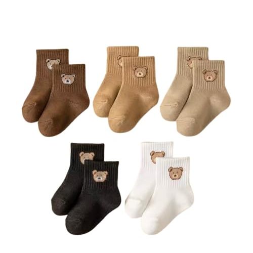 5 Pairs Baby Socks Toddler Soft Comfortable Breathable All-Season Cartoon Bear Pattern Kids Footwear