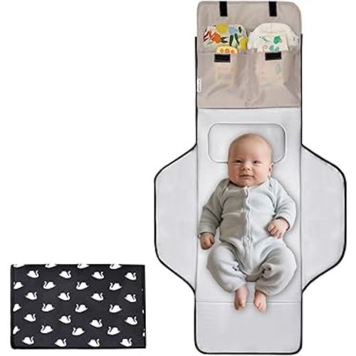 31" X 24.2" Extra Long Large Lightweight Toddler Diaper Changing Pad Travel, Cute Design 1-36 Month Infant Foldable Baby Changing Mat Wipeable, Changing Pad Portable for Station, Car, Stroller