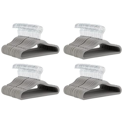 Amazon Basics Kids Velvet, Non-Slip Clothes Hangers for Infant and Toddler, 11.6 inches (for Baby Clothes), Gray (Pack of 4)
