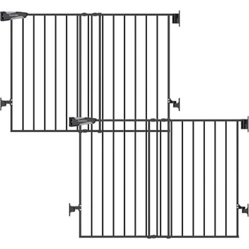 Babelio Baby Gate for Stairs, Kitchen & Doorways, No Bottom Bar| Easy Installation| One-Handed Operation| Auto-Close| Hardware Mount (Drill Needed) Safety Dog Gate (Black - 2 Pcs, 26-43" W, 28" H) | Easy Install| One-handed Opening| Auto-close| Drill Need