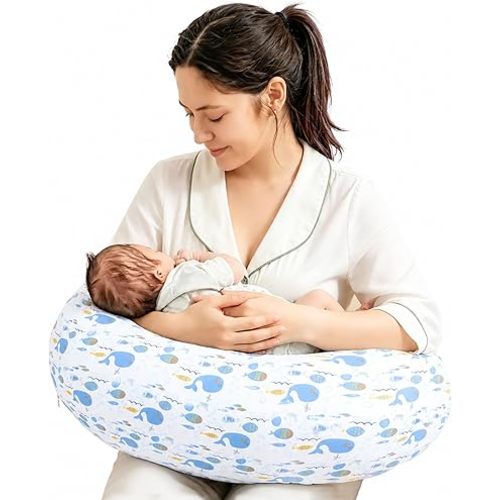 Nursing Pillow, Breastfeeding Pillows with Standard Size Removable Cover, Breast Feeding Pillow with Breathable Filling, Ergonomic Nursing Essentials for Bottle and Breastfeeding
