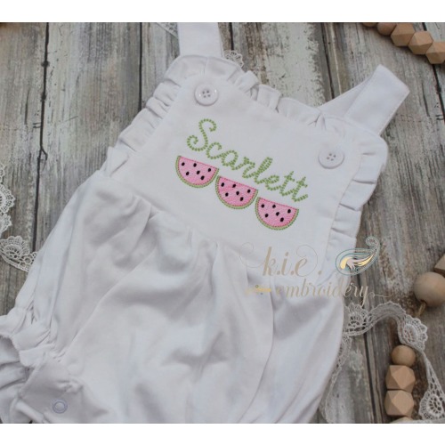 Girls' Embroidered Monogrammed Sunsuit or Ruffle Bum Bubble / Baby Girls / Embroidered Watermelon Trio / Baby Girl Summer
