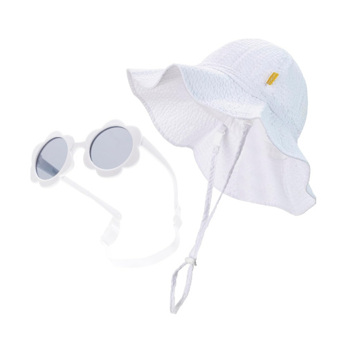 Baby & Toddler Wide Brim Sun Hats UPF 50+ Sun Protection Bucket Cap Cute Adjustable Hat in Seersucker