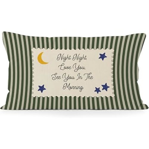 Boy Nursery Decor Throw Pillow Covers 12x20, Love Pillow Sweet Dreams Decor Decorative Lumbar Pillow Cover Cases, Dark Green Stripe Pillow Covers for Bedroom Playroom,Romantic Gifts for Kids