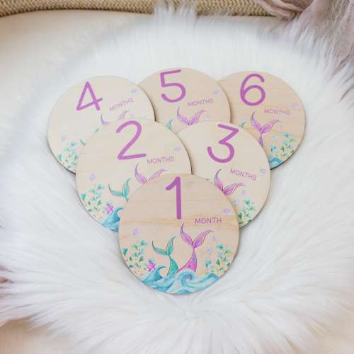 Mermaid Milestone Cards, Baby Milestone Wood Discs Marker, Wood Milestone Marker, Baby Milestones, Photo Prop, Mermaid Monthly Marker O34
