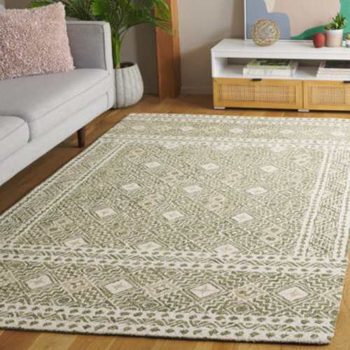Charlton Home® Decklen Micro-Loop Hand Tufted Wool/Cotton Southwestern Rug in Ivory/Green | Wayfair