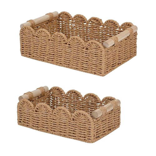 2 Pcs Wicker Basket for Organizing, Large and Small Woven Basket Set, Durable Home Organization for Desktop Bathroom