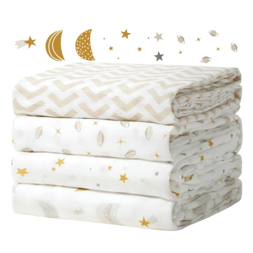 Momcozy Muslin Swaddle Blankets, 4 Pack, Breathable 2-Layer Gauze Large 47'' x 47'' Baby Swaddling Receiving Blanket Wraps for Newborn Boys Girls