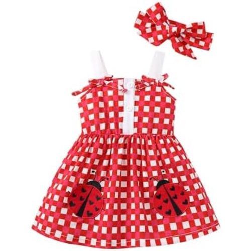 Kucnuzki Baby Girl Clothes Toddler Clothes for Girl Plaid Sleeveless Dress Summer Casual Dresses Cute Kids Clothes