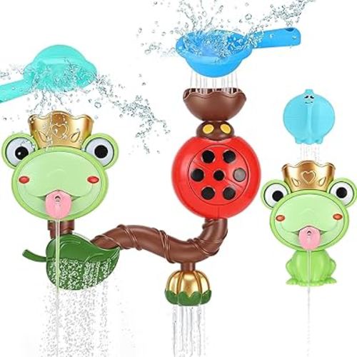 Bath Toys for Kids Ages 1-3 ,Bath Tub Toys for Toddlers 1 2 3 4 5 6 Years Old, Baby Bath Spin Wall Toys, Frog Bath Toys, Fill and Flow Pipe Water Toys ,Girls Boys Birthday Gift Color Box