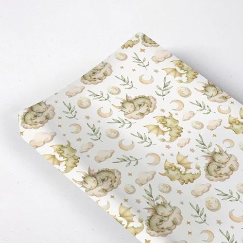 Cute Dragon Moon Stars Leaves Baby Changing Pad Cover,Unisex Dragon Nursery Diaper Changing Table Pad Mat Sheet for Boys Girls-16x32