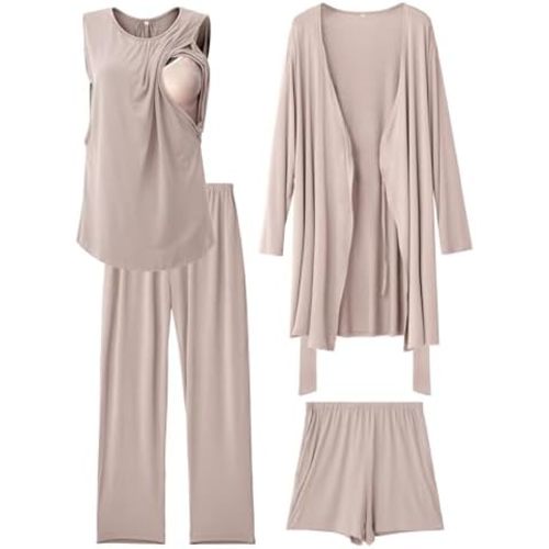 Rnxrbb 4 PCS Hospital&Home Nursing Pajamas Robe Set Maternity Postpartum Pj