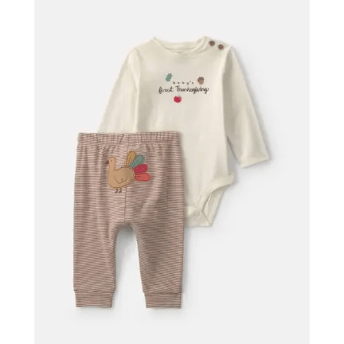 Baby 2-Piece 'Baby's First Thanksgiving' Top & Pant Set - Brown/Cream | Carter's