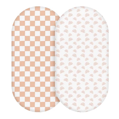 Muslin Bassinet Fitted Sheets, 2 Pack for Baby Boy and Girl, Soft Breathable Baby Pad/Mattress Sheet, Fit for Hourglass Oval and Rectangle Bassinet Mattress (Lattice Rainbow)