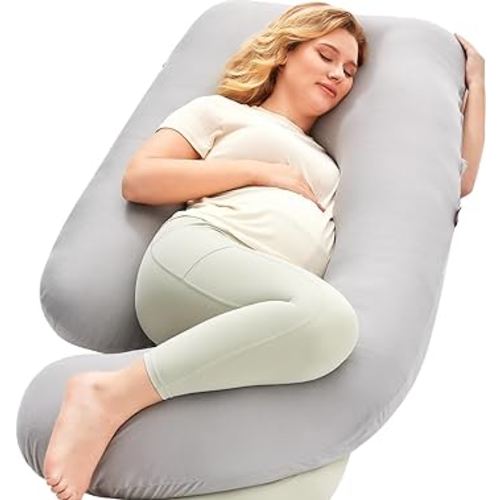 Momcozy Pregnancy Pillows for Sleeping, U Shaped Full Body Pillow for Pregnancy Women with Removable Jersey Cotton Cover, 57 Inch Maternity Pillow, Grey