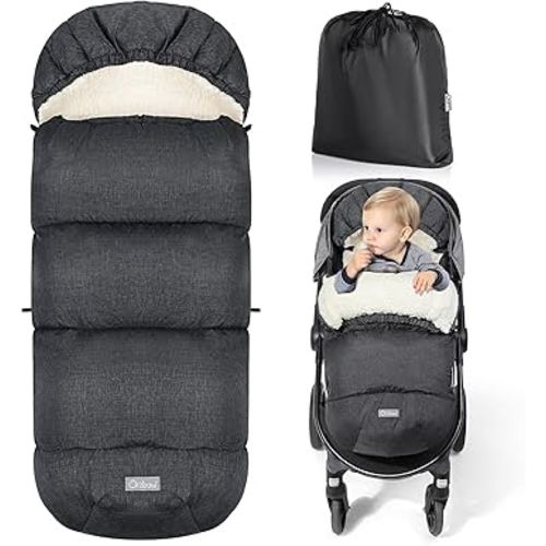 Orzbow Universal Stroller Footmuff, Winter Baby Stroller Bunting Bag, Warm Berber Fleece Stroller Sleeping Bag for Cold Weather, Waterproof & Windproof, Baby Winter Must Have, Dark Grey