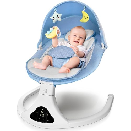 Smart Bluetooth Baby Swing with Remote Control - 5 Speed Gentle Sway | Portable Infant Swing with Machine-Washable Seat (0-12M, 6-20lbs)