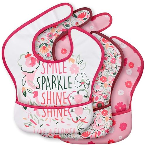 3-Pack Waterproof Baby Bibs for Eating - Mess Proof Lightweight Toddler Feeding Bibs with Large Food Catcher, Food-Grade Baby Eating Essentials, Easy to Put On & Clean(Black Cherkerd)