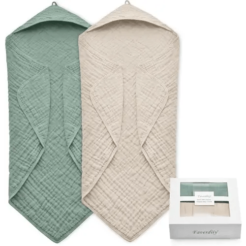 Hooded Baby Towels for Newborn, 35x35 Inch 2 Pack 100% Muslin Cotton Baby Bath Towel, Soft Baby Beach Towels with Hood for Infants, Toddlers and Kids, Essentials Must Haves