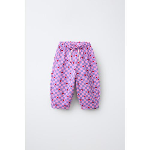 PLAID AND HEART PRINT BARREL PANTS - Lavender | ZARA United States