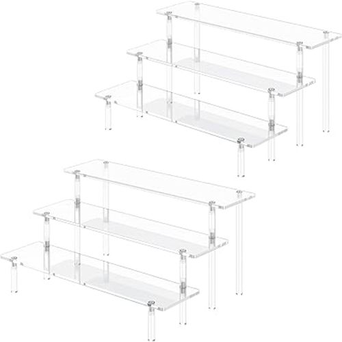 3 Tier Acrylic Display Risers, Large Perfume Organizer Stand, Clear Cupcake Stand Holder, Display Shelves for Figurines, Dessert Shelf for Party, Risers Display Stand for Decoration (2 Pack)
