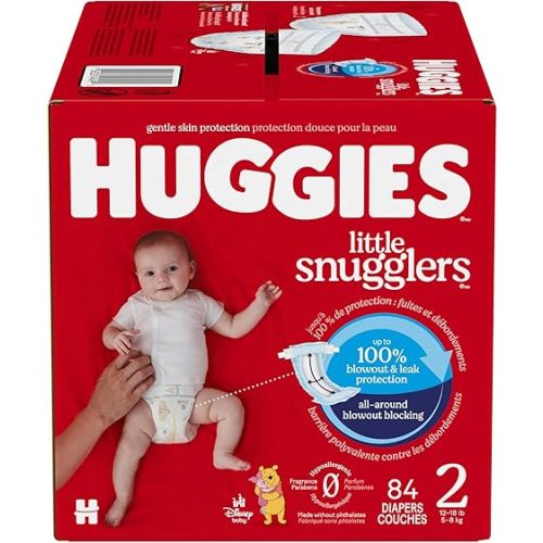 Huggies Size 2 Diapers, Little Snugglers Baby Diapers, Size 2 (12-18 lbs), 84 Count, Packaging May Vary