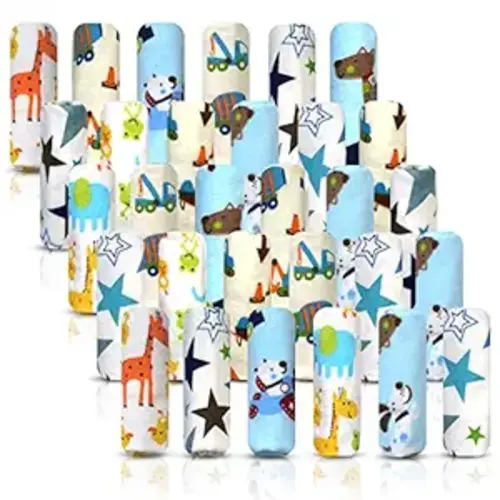 Baby Washcloth – 30 Pack of Flannel Newborn Washcloths – 100% Cotton - Fun, Colorful Designs – Reusable – Washable – 7x10 Inch Infant Washcloth Set