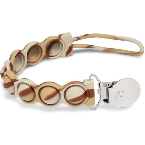 BooginHead PaciGrip Bubble Pop Sensory Silicone Universal Pacifier Clip, Latte Swirl
