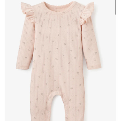 Blush Floral Organic Cotton Pointelle Baby Jumpsuit – Elegant Baby
