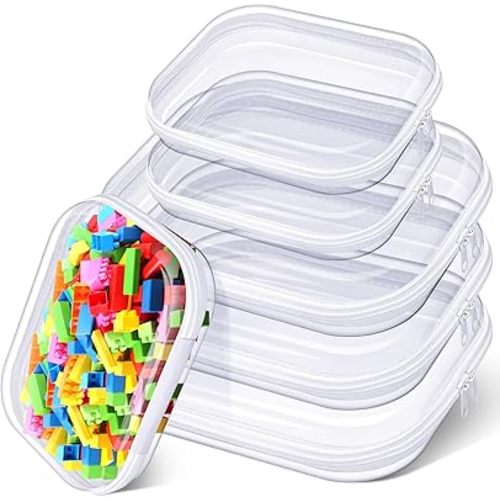 Hoolerry 6 Pcs Hard Clear Zipper Case Transparent Zipper Hard Pouch for Snacks Makeup Bag Plastic Cosmetic Bag Portable Travel Organizer for Makeup Storage(White,Big,Medium)