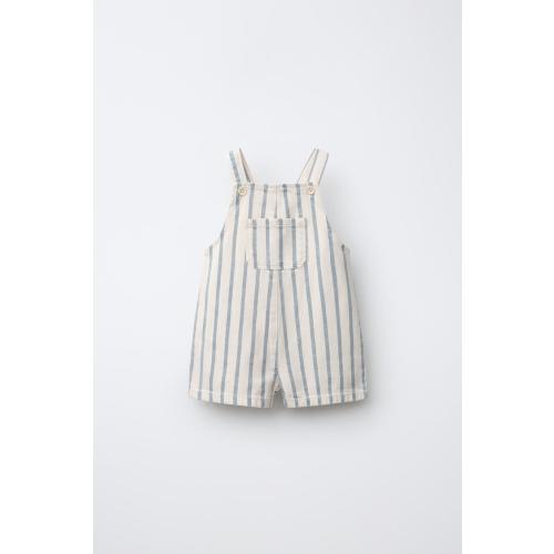 STRIPED OVERALL SHORTS - Ecru | ZARA United States