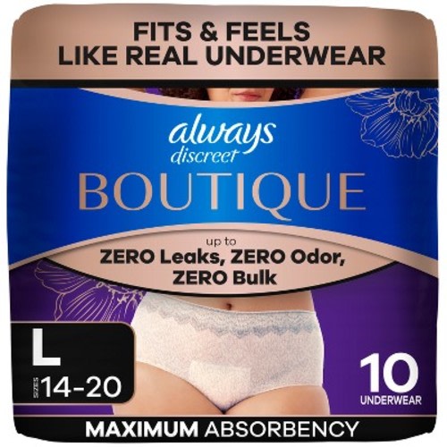 Always Discreet Boutique Underwear Women's Incontinence - Maximum Protection - Large - 10ct