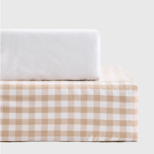 Organic Percale Gingham Crib Sheet 2-Pack in Cafe