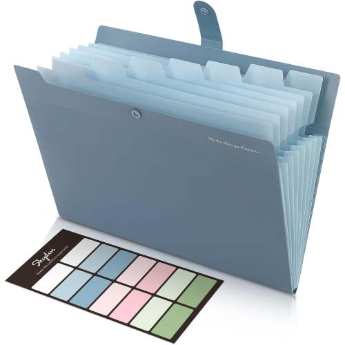 SKYDUE Expanding File Organizer with 8 Pockets, Accordion File Folders with Labels, Portable Document Paper Bill Receipt Organizer, Home College School Office Supplies, Letter Size, Blue