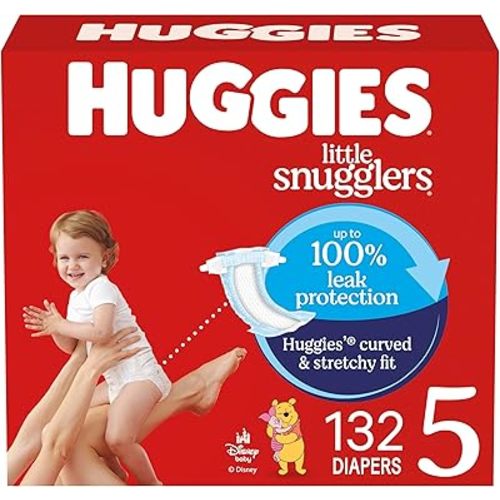 Huggies Size 5 Diapers, Little Snugglers Baby Diapers, Size 5 (27+ lbs), 132 Count (2 Packs of 66), Packaging May Vary