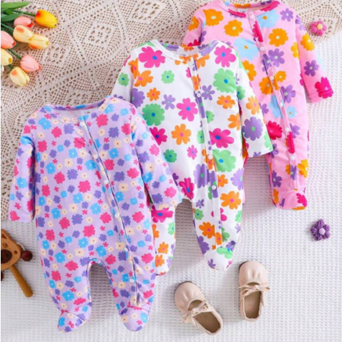 3pcs/Set Baby Girls Floral Long Sleeve Romper, Spring Autumn | SHEIN USA