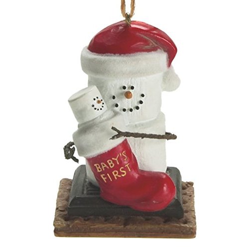 S'mores Baby's First Christmas Ornament | Hand-Painted Marshmallow Snowman with Baby for Unique Sweet Dessert 1st Christmas Gift Decor