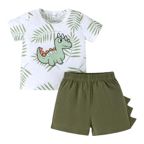 Xudanell 2t Boys Clothes Dinosaur Pattern Simple Two Piece Children Outfits Baby Boy Summer Outfit AG 9-12 Months