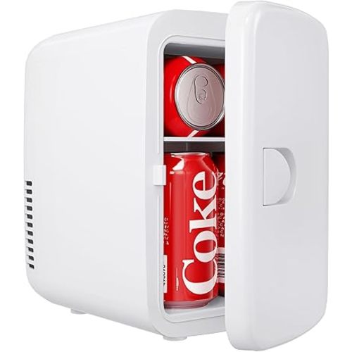 EUHOMY Mini Fridge, 4 Liter/6 Can Compact Refrigerator, AC/DC Portable Cooler & Warmer for SkinCare, Food and Drinks, Mini Fridge for Bedroom, Office, Car & Dorm, White