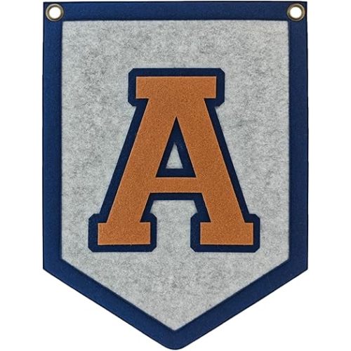 Initial Banner for Nursery Wall Decor, Felt Letter Pennant Flag for Kids Room or Baby Nursery, Personalized Alphabet Wall Hanging with Grommets, Varsity Style Initial Decor (A-Z Letters, 9.6 x 12.8 in) (Letter A)