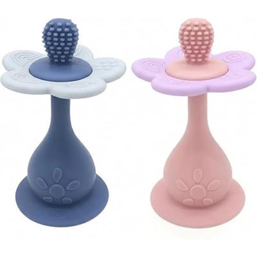 2 Pack Baby Teething Toys for 3-6 6-12 Months, Food Grade BPA-Free Silicone Flower Teether with Rattle, Baby Essentials Teething Relief, Infant Sensory Chew Toy for Newborn Toddlers