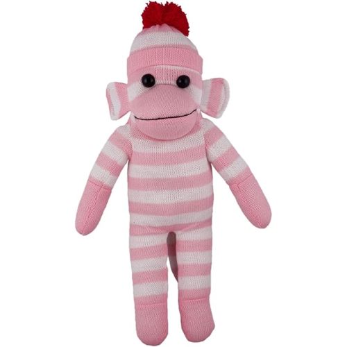 Plushland Adorable Sock Monkey, The Original Traditional Hand Knitted Stuffed Animal Toy Gift-for Kids, Babies, Teens, Girls and Boys Baby Doll Present Puppet (16'' Pink)
