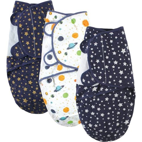 Hudson Baby Unisex Baby Quilted Cotton Swaddle Wrap 3pk, Metallic Stars, 0-3 Months