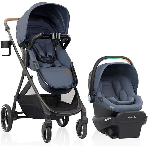 Evenflo Shyft Intuiti+ Travel System Featuring Revolve180 LiteMax NXT Preemie and Infant Car Seat with SensorySoothe and Green & Gentle (Flint)